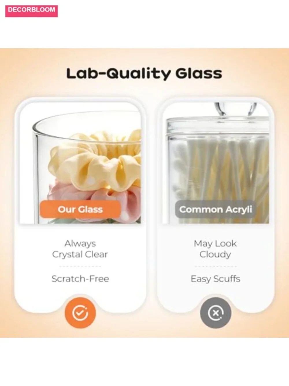 Glass Qtip Holder Dispenser Set with Bamboo Lids 10oz Cotton Swab Jar